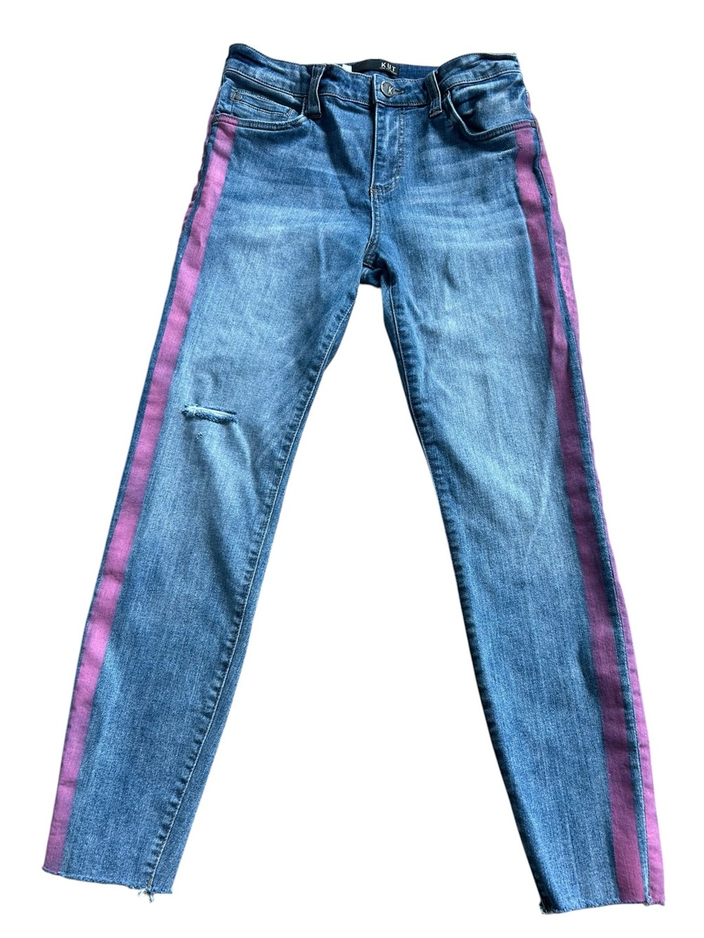 Kut from the Kloth Connie High Rise Ankle Jeans Pink Side Racing Stripe Size 8 - Picture 2 of 10